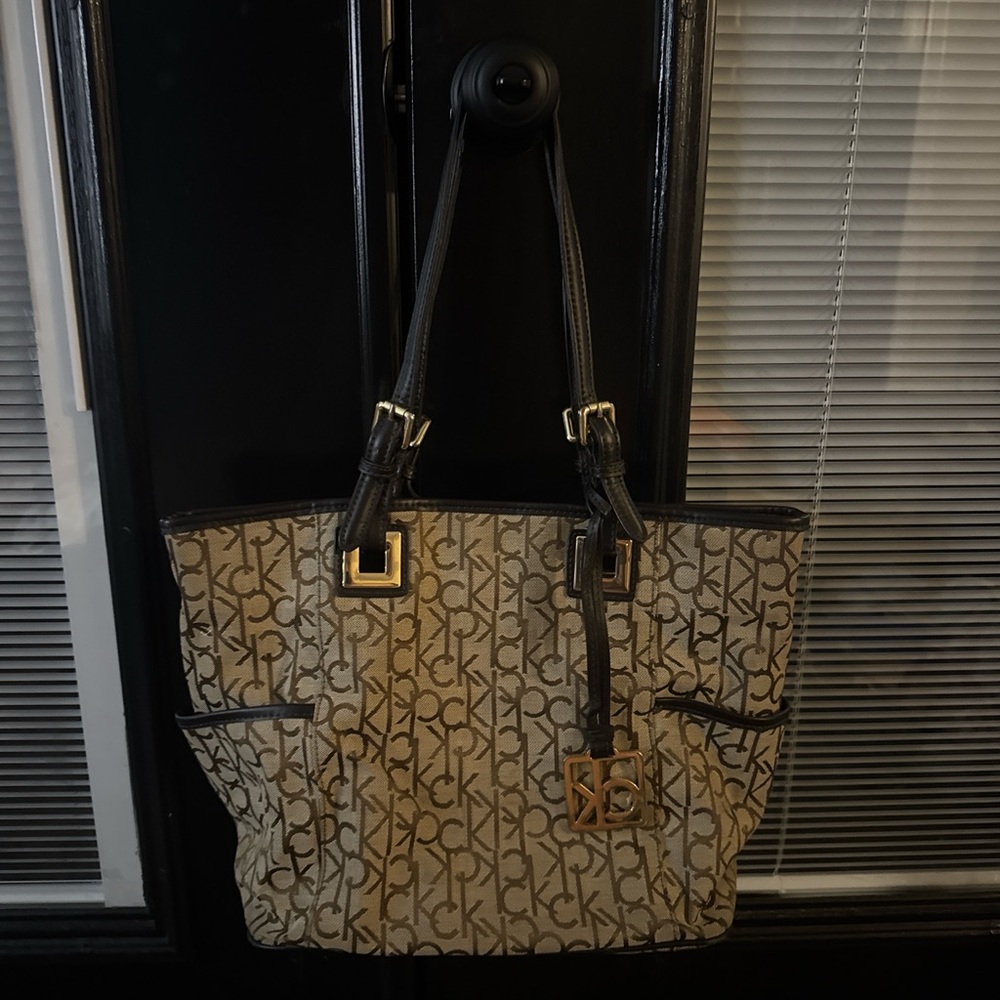 Calvin Klein Brown and Black Leather Bag